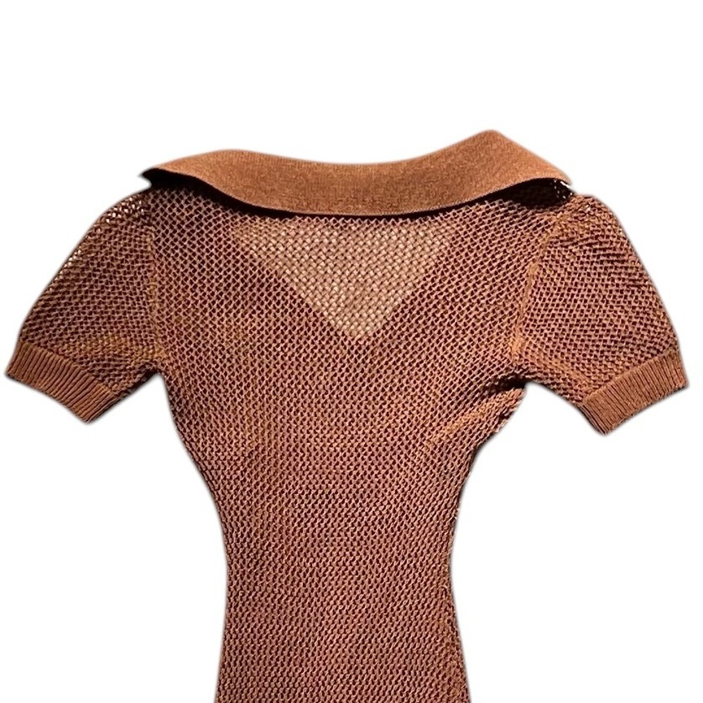 STAUD Brown Knit Polo-Collar Side Slit w/Slip Maxi Dress Size XS - Picture 4 of 5